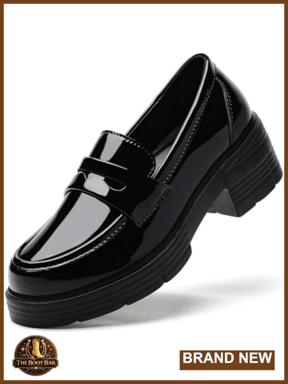 Women's Penny Loafers Chunky Block Heel Platform Slip-On Faux Leather Shoes
